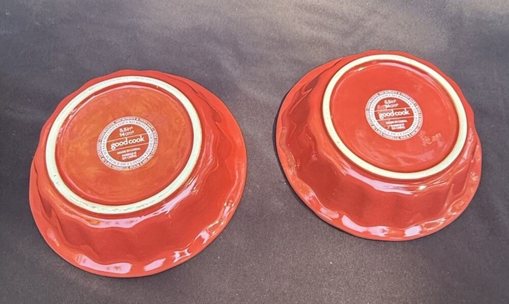 Good Cook Red Ruffled Rim 5.5” Stoneware Deep Dish Personal Pie Bakeware Bowls